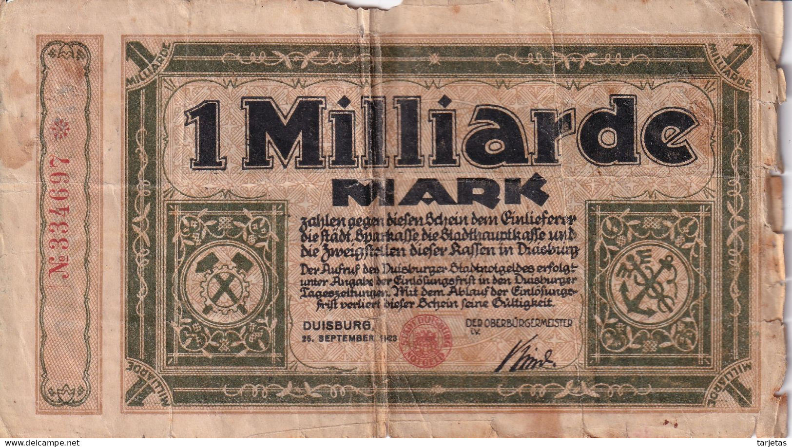 BILLETE DE ALEMANIA DE 1 MILLIARDE DE MARK DEL AÑO 1923 (BANKNOTE) - Unclassified