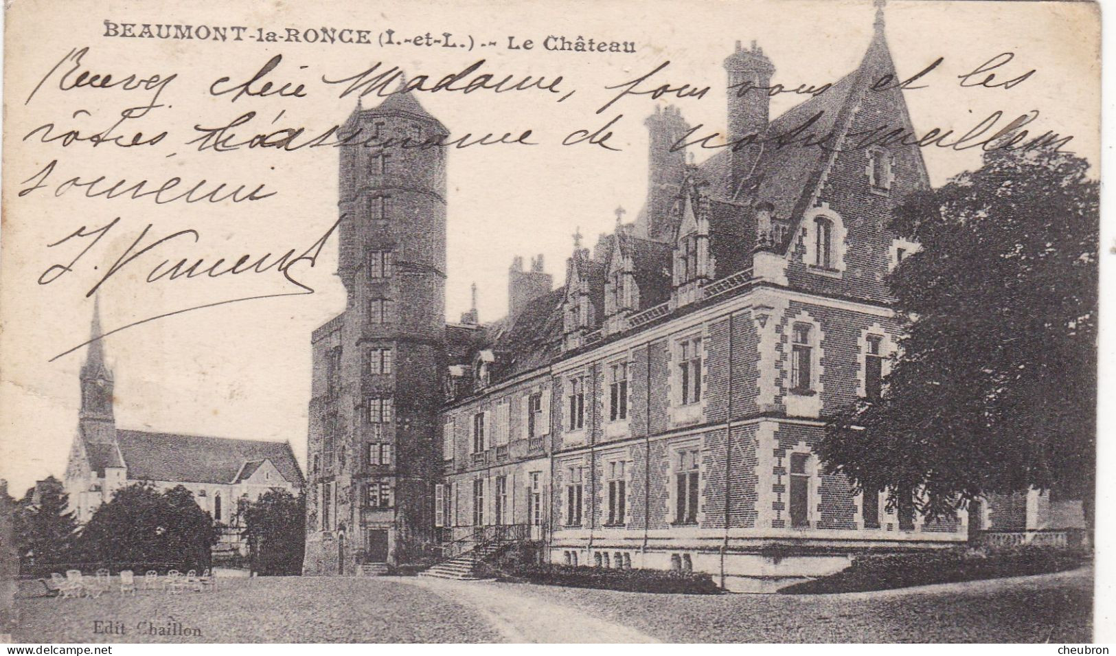 37. BEAUMONT LA RONCE.  CPA.. LE CHATEAU . + TEXTE ANNEE 1920 - Beaumont-la-Ronce