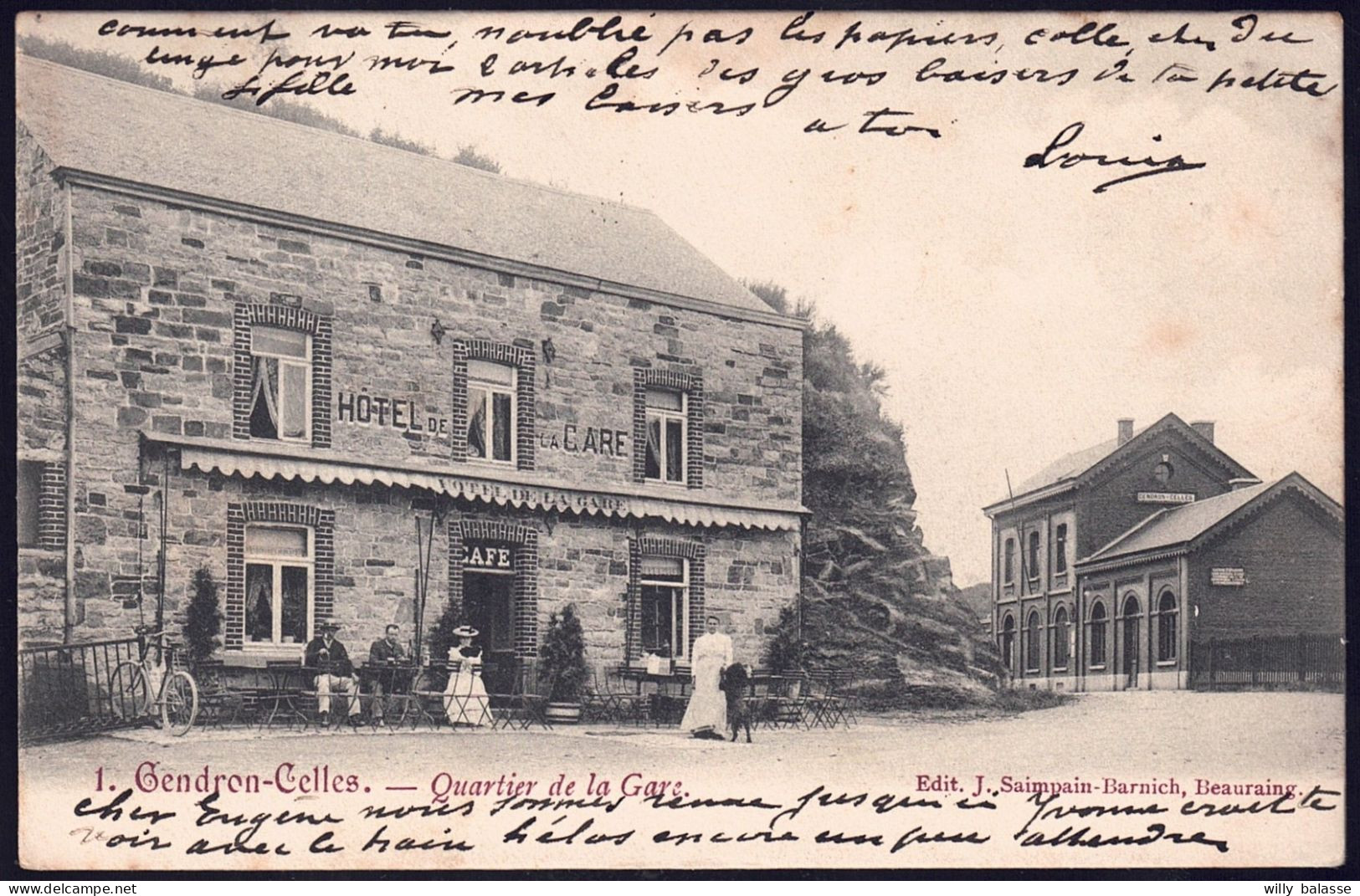 +++ CPA - GENDRON CELLES - Quartier De La Gare - Hôtel - Café - 1904   // - Houyet