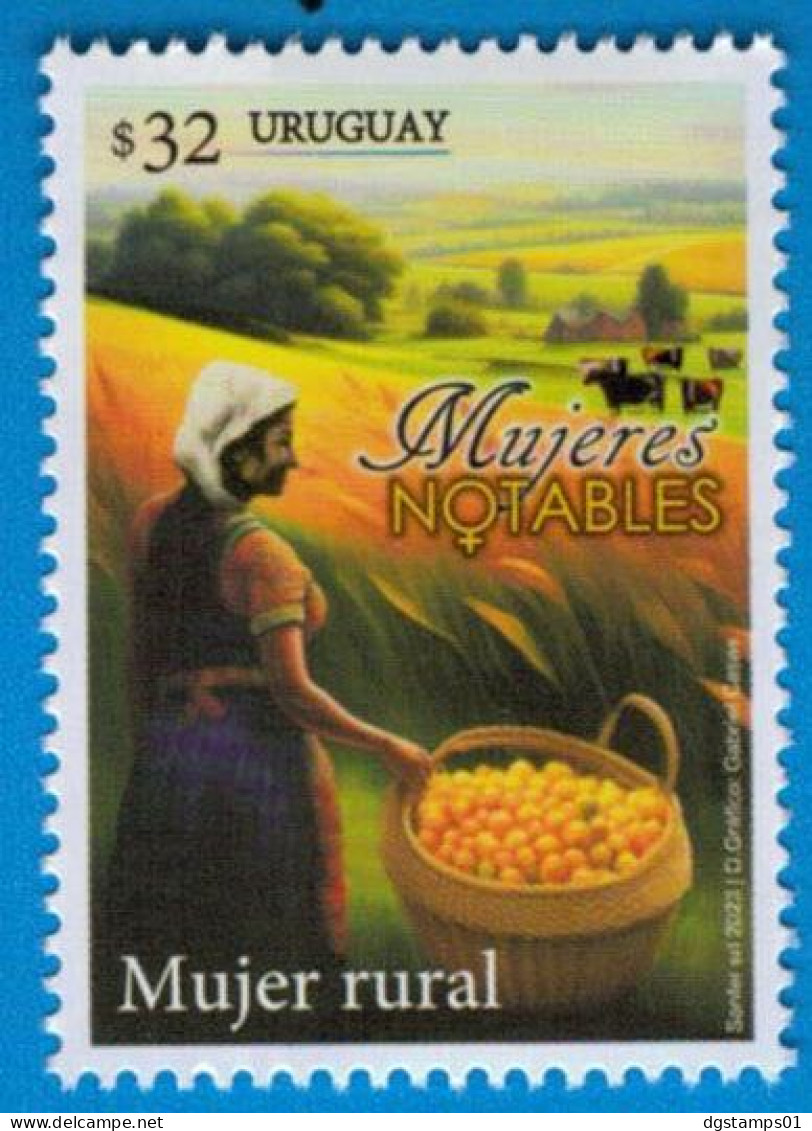 Uruguay 2023 ** Stamp Notable Women: Rural Woman, Peasant. Cows, Field, Fruits. - Agriculture