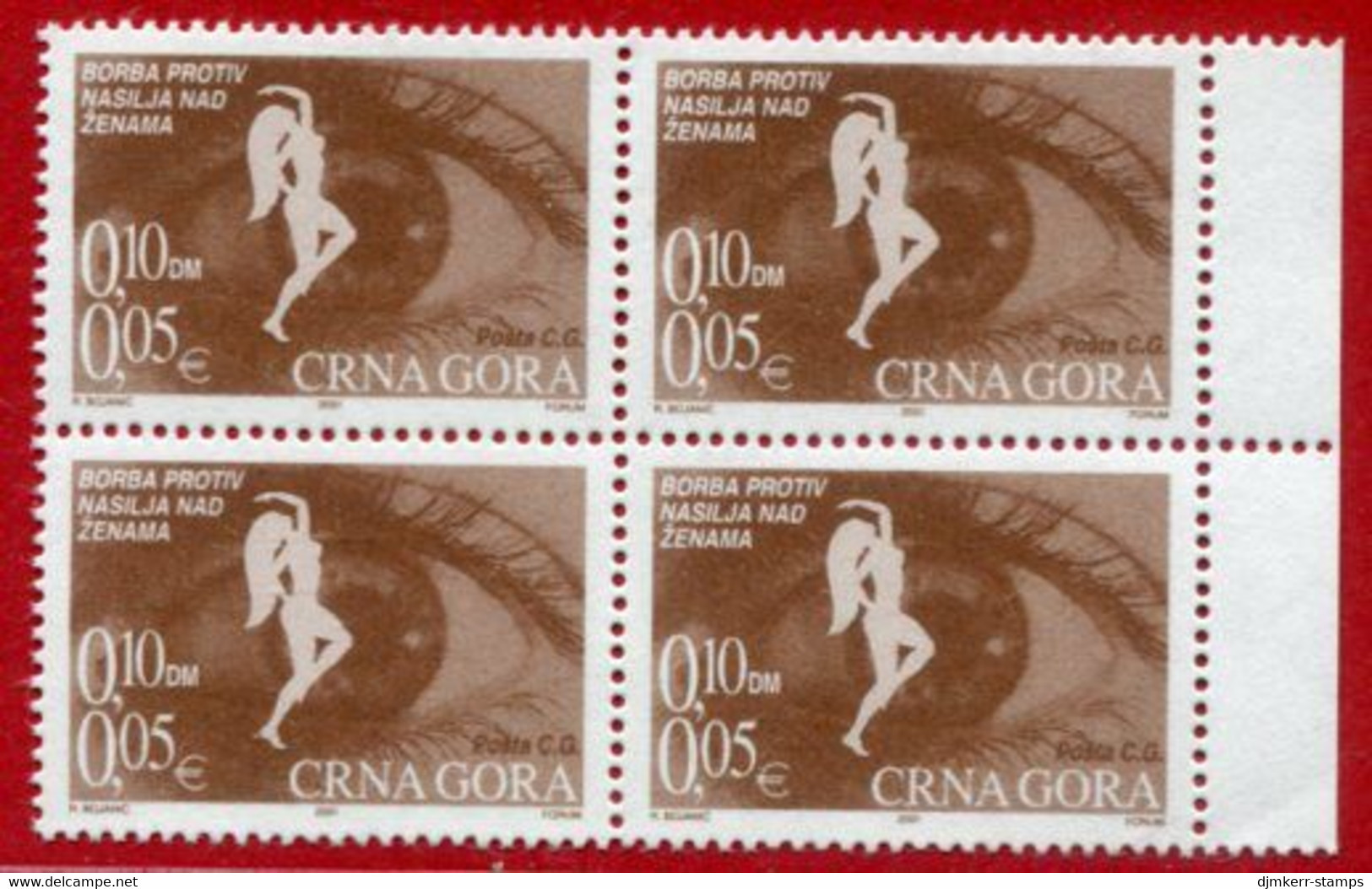 MONTENEGRO 2001 Fight Against Violence Over Women Monochrome Stamp Block Of 4 MNH / **. - Montenegro