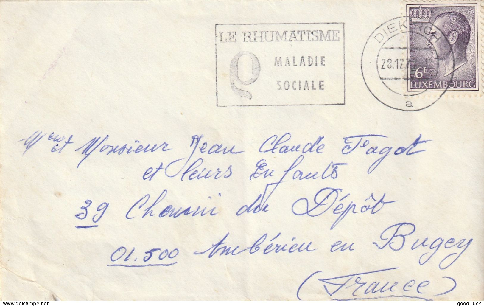 6F. OMEC DIEKIRCH LE RHUMATISME MALADIE SOCIALE 1977 POUR LA FRANCE - Storia Postale