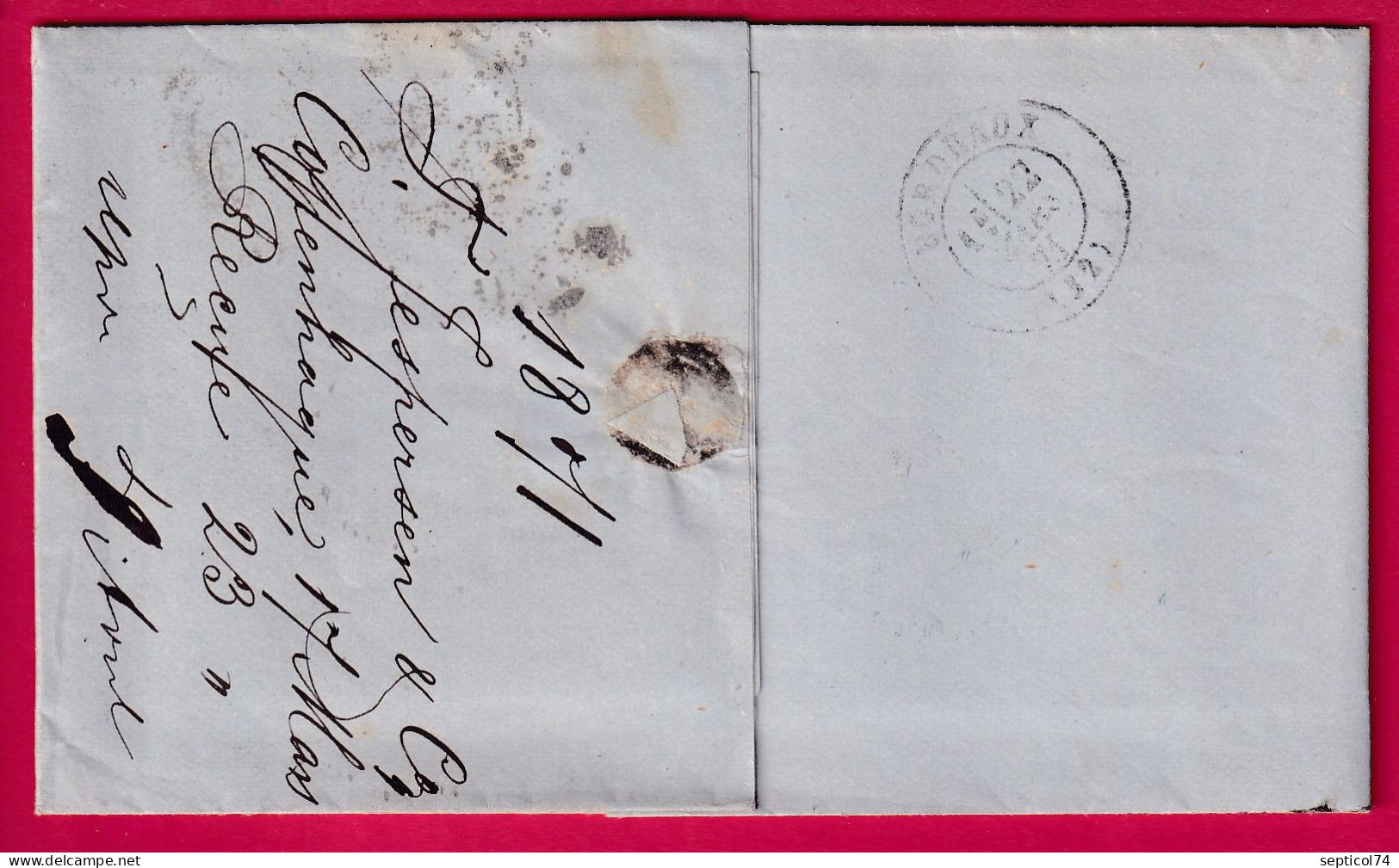 COPENHAGUE DANEMARK 1871 ENTREE 2 ERQUELINE 2 POUR BORDEAUX LETTRE COVER - ...-1851 Préphilatélie