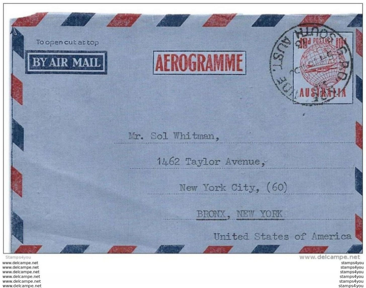 101 - 36 -  Aérogramme Envoyé  De Adelaide à New York 1956 - Aerograms