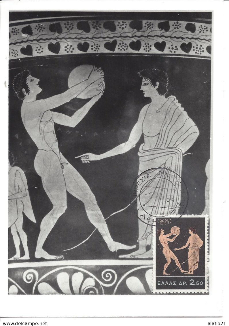 GRECE - CARTE MAXIMUM - Yvert N° 844 - JEUX OLYMPIQUES TOKYO - DISCOBOLE Sur VASE D'HYDRIE - Maximumkaarten