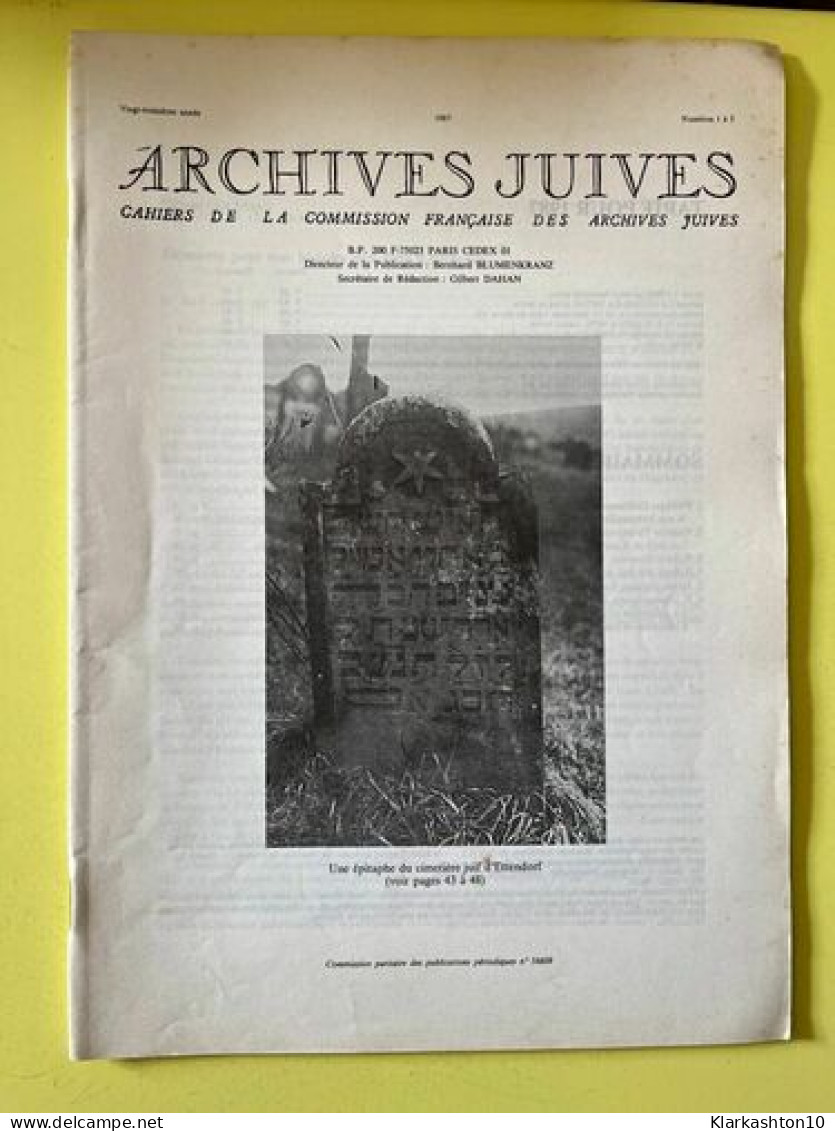 Archives Juives N1 à 3 Une épitaphe Du Cimetière Juif D'ettendorffévrier 1988 - Autres & Non Classés