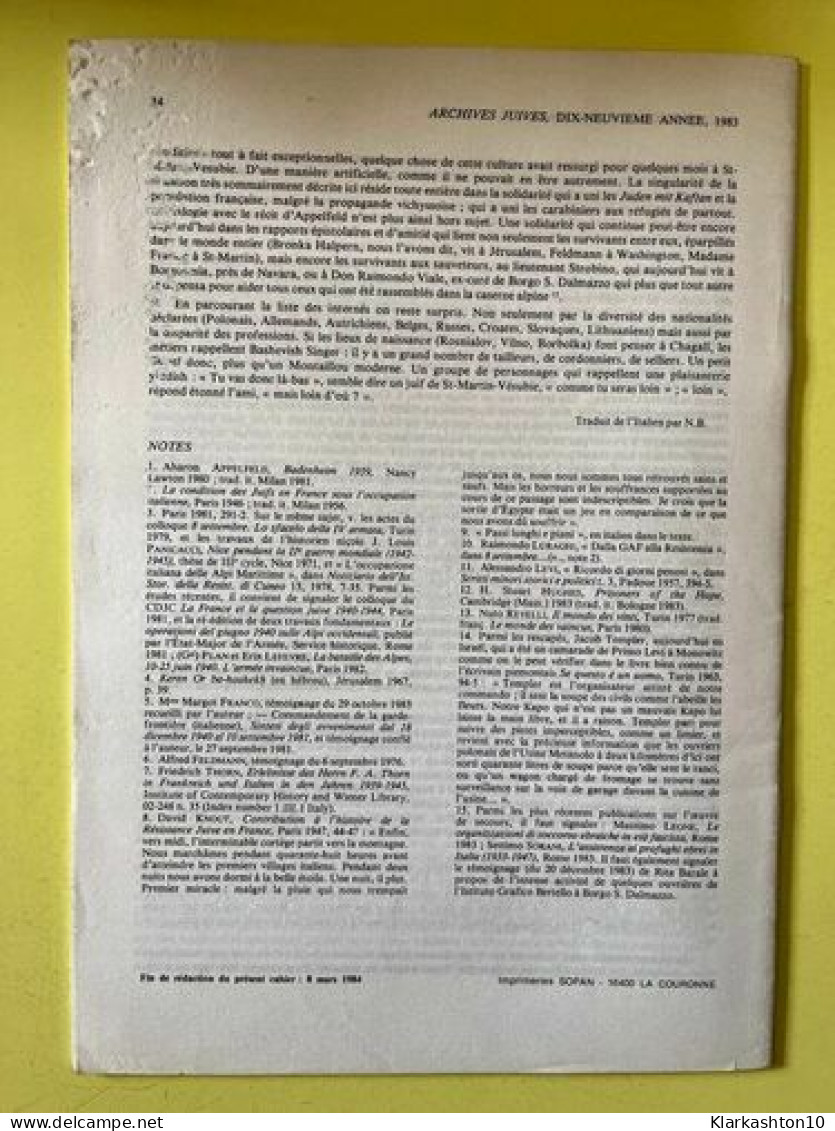 Archives Juives N1 2 Autobiographie De S Lopès Dubec Mars 1984 - Autres & Non Classés