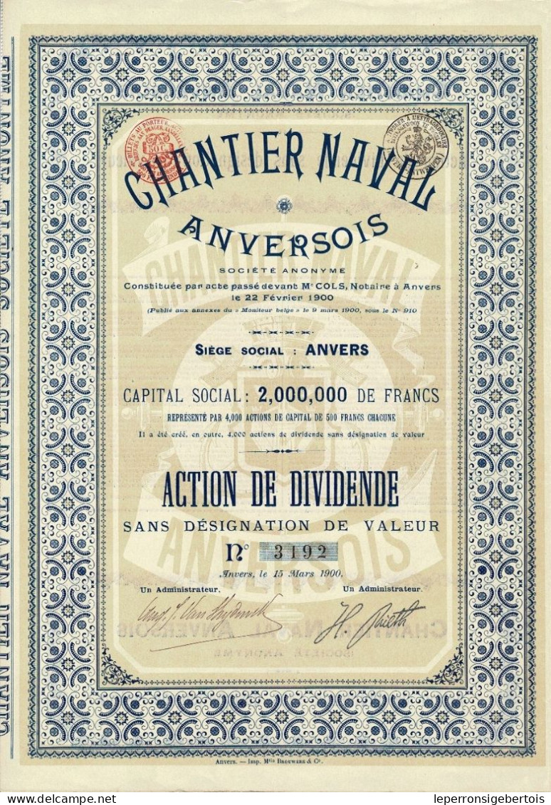 Titre De 1900 - Chantier Naval Anversois - EF - - Navegación