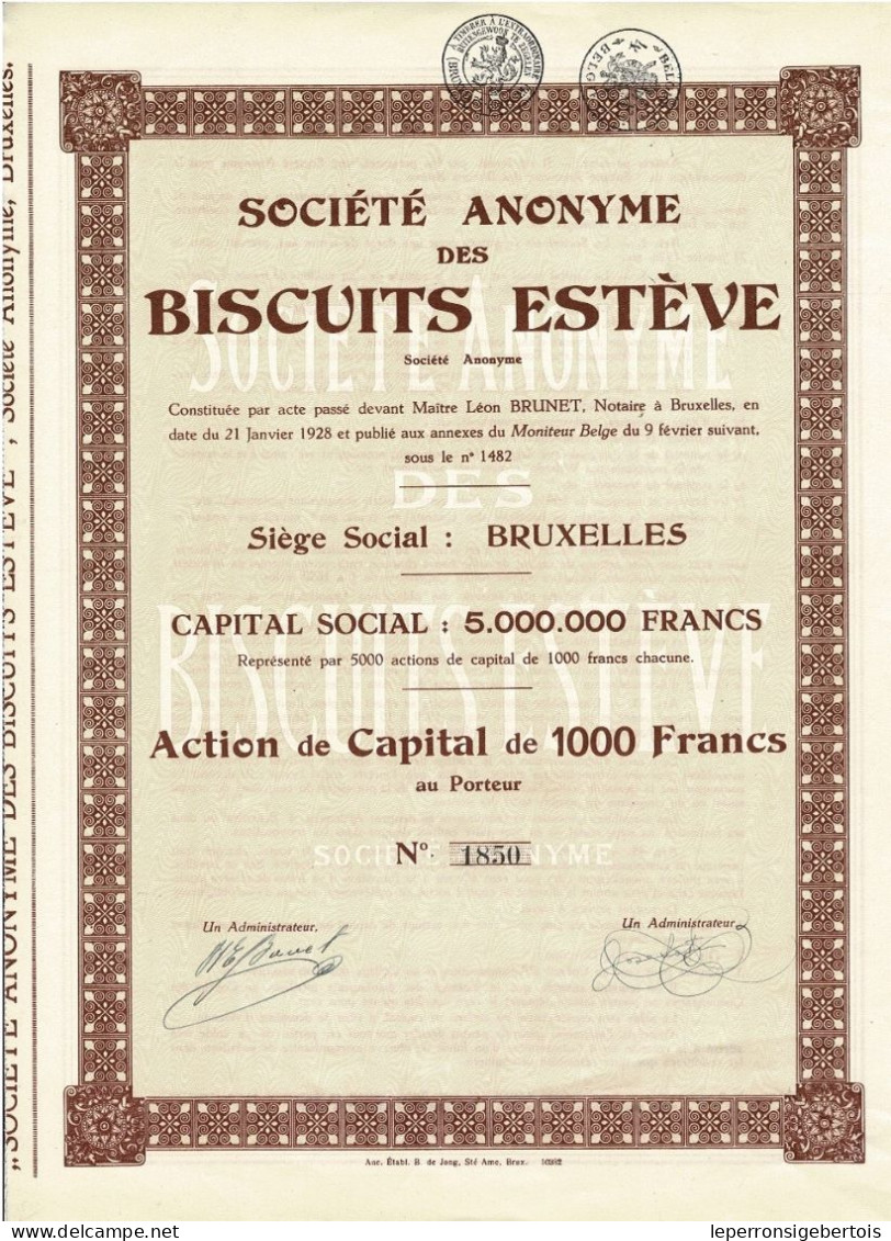 Titre De 1928 - Société Anonyme Des Biscuits Estève - - Afrique