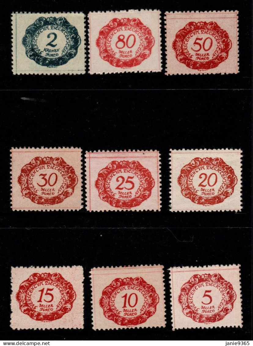 Liechtenstein  1920 Postage Due, 9 Value Mint Hinged - Other & Unclassified