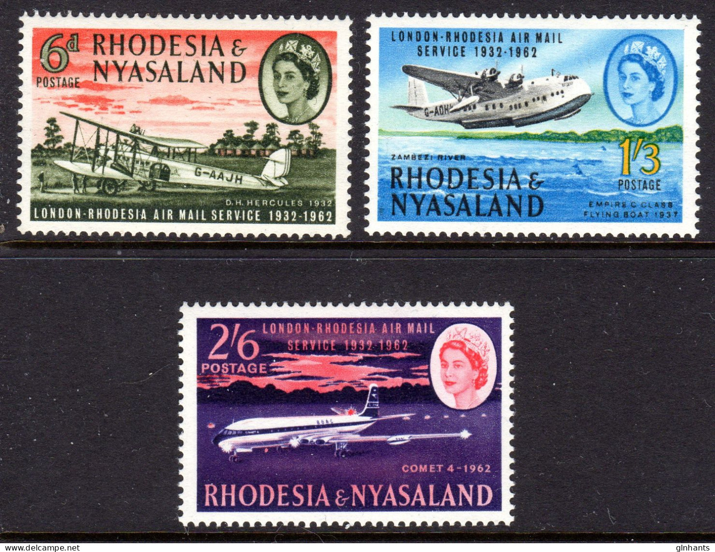 RHODESIA & NYASALAND - 1962 AIRMAIL SERVICE ANNIVERSARY SET (3V) FINE LIGHTLY MOUNTED MINT LMM * SG 40-42 - Rhodesia & Nyasaland (1954-1963)