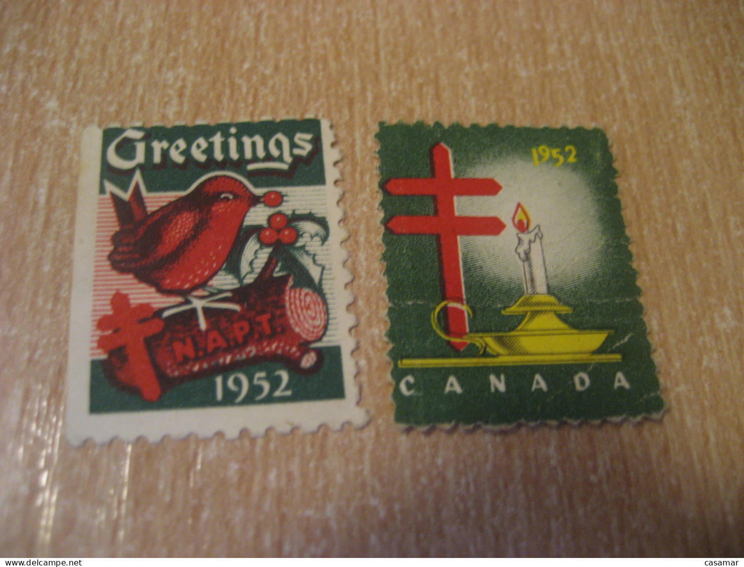 1952 Christmas TB Tuberculosis 2 Poster Stamp Vignette CANADA Tuberculose Label Seal Health Sante - Privaat & Lokale Post