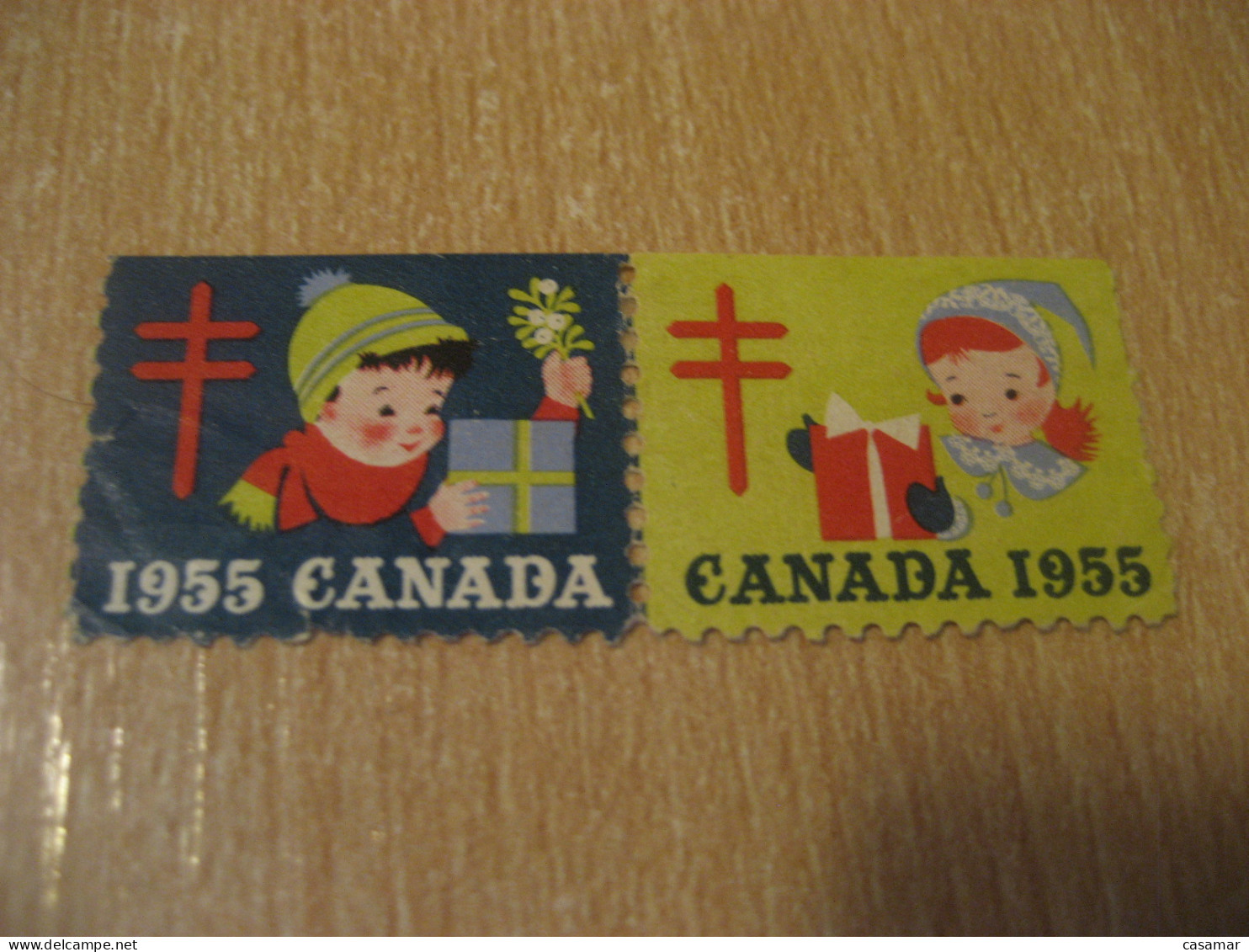 1955 Christmas TB Tuberculosis 2 Poster Stamp Vignette CANADA Tuberculose Label Seal Health Sante - Vignette Locali E Private