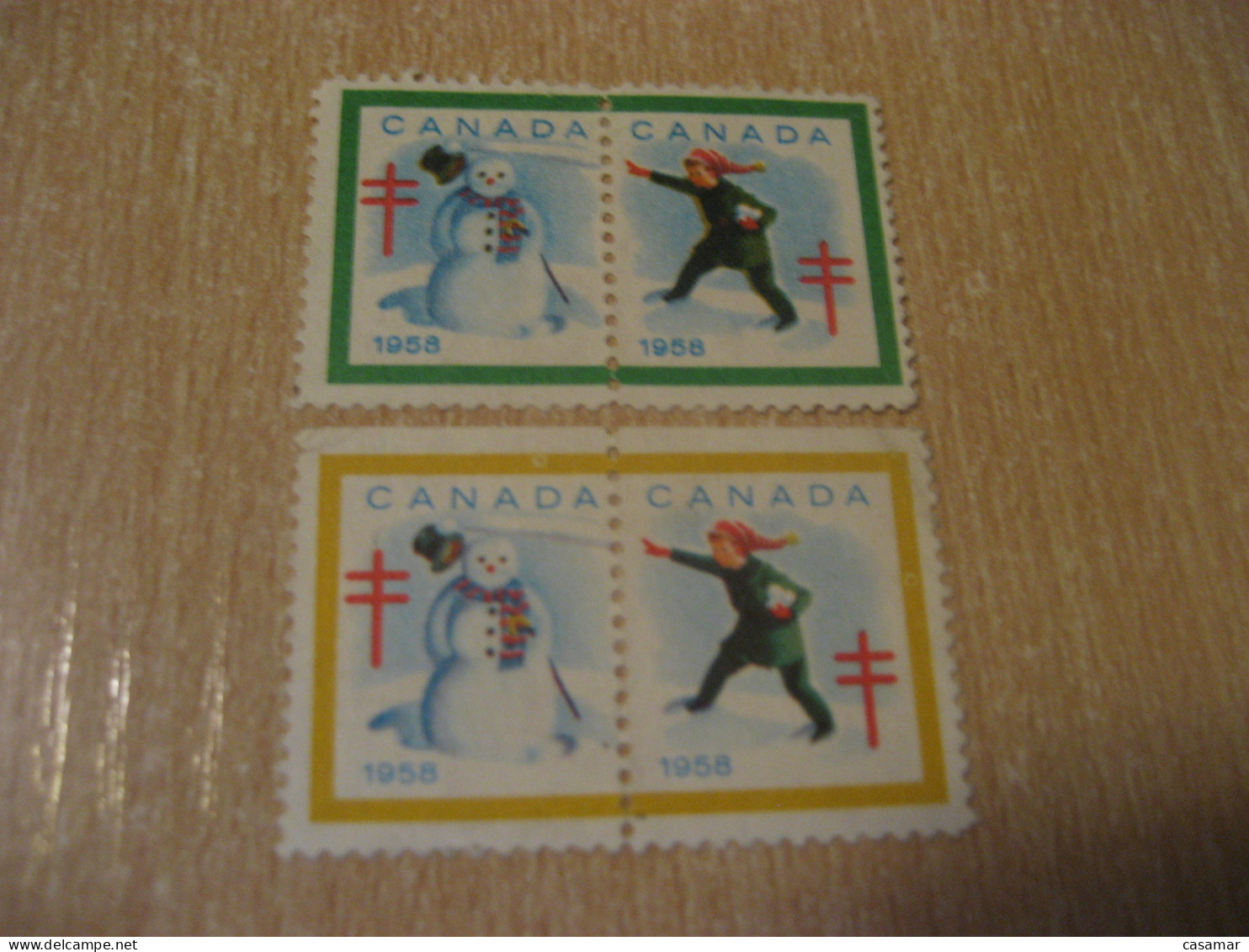 1958 Christmas TB Tuberculosis 4 Poster Stamp Vignette CANADA Tuberculose Label Seal Health Sante - Vignettes Locales Et Privées