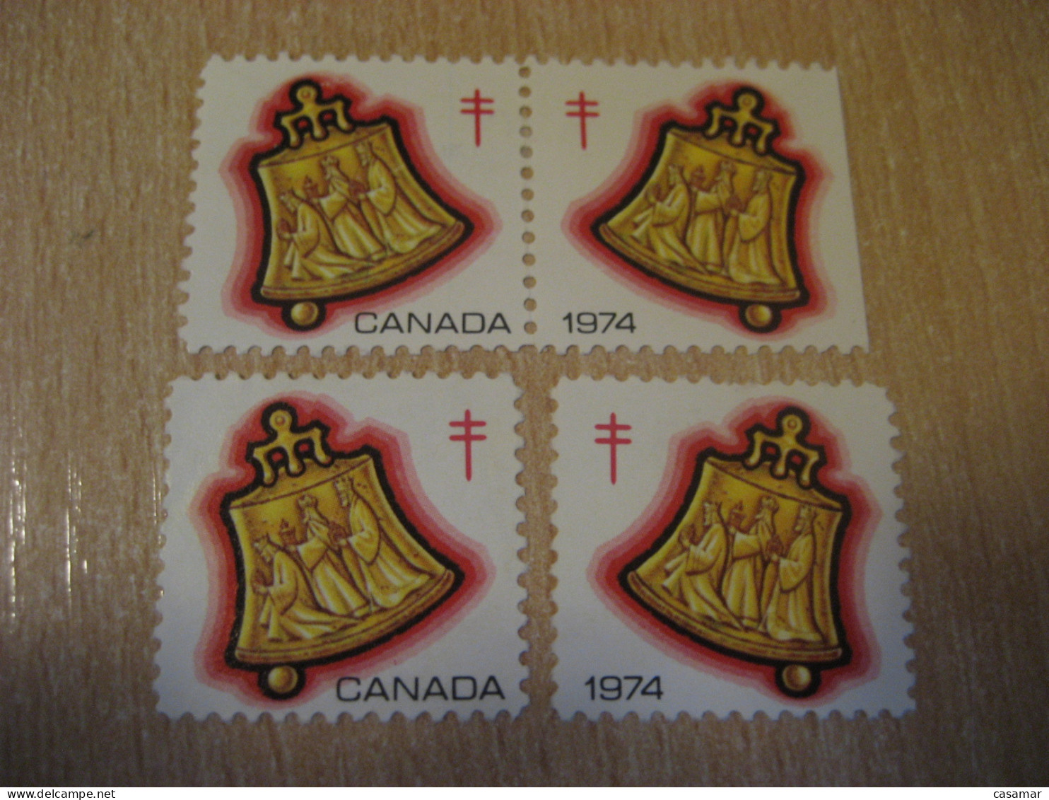 1974 Bell Bells Christmas TB Tuberculosis 4 Poster Stamp Vignette CANADA Tuberculose Label Seal Health Sante - Viñetas Locales Y Privadas