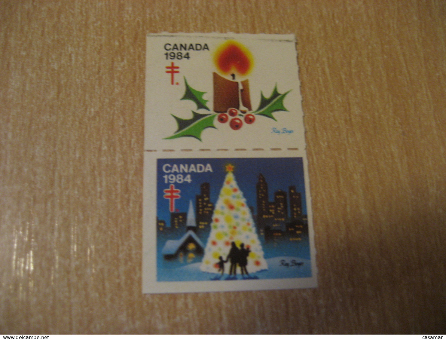 1984 Christmas TB Tuberculosis 2 Poster Stamp Vignette CANADA Tuberculose Label Seal Health Sante - Viñetas Locales Y Privadas