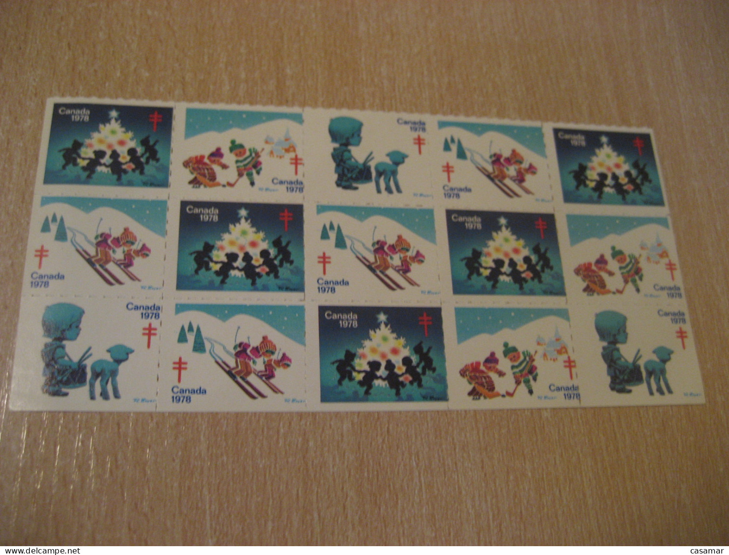 1978 Ice Hockey Ski Drum Christmas TB Tuberculosis 15 Poster Stamp Vignette CANADA Tuberculose Label Seal Health Sante - Vignette Locali E Private