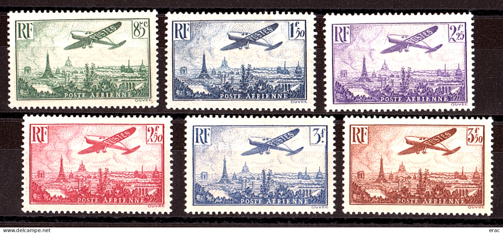 France - 1936 - PA N° 8 à 13 - Neufs * - Avion Survolant Paris - 1927-1959 Neufs