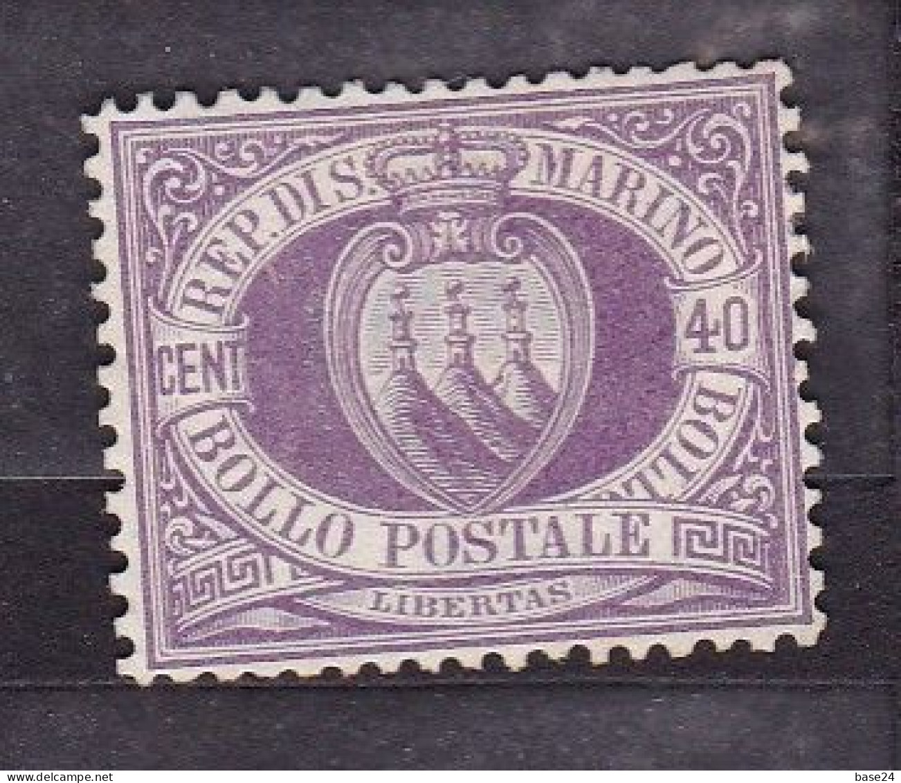 1877 San Marino Saint Marin CIFRA O STEMMA 40 C. Lilla Scuro (7) MH* Certificato Biondi 22.10.08 - Neufs