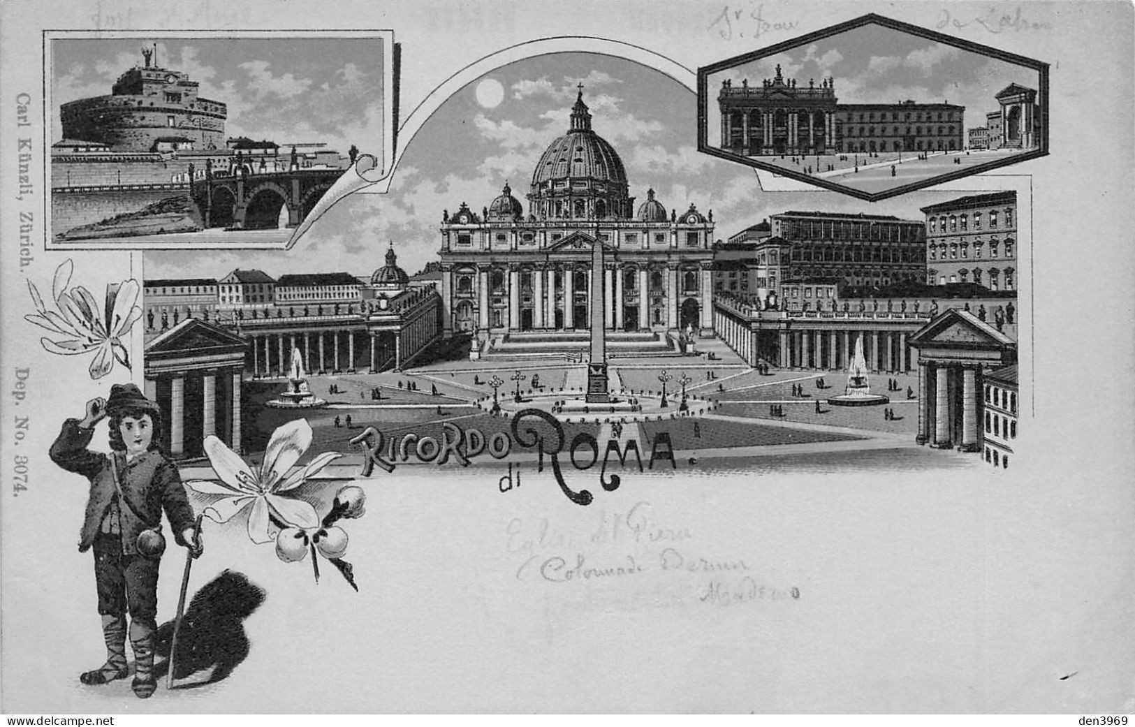 Italie - Ricordo Di ROMA (Rome) Di Notte - Luna - Lith. Karl Künzli, Zürich - Précurseur - Multi-vues, Vues Panoramiques
