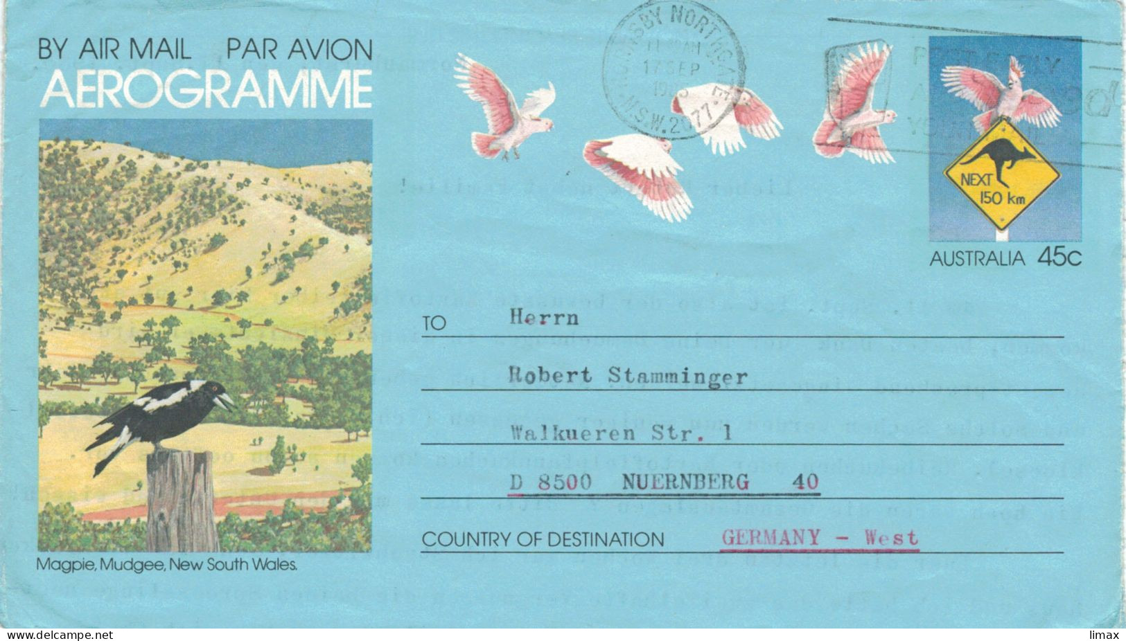Aerogramm 1985 Magpie Mudgee NSW Hornsby Northgate - Kakadu Känguru - Aerogramas