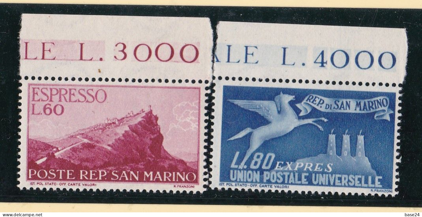 1950 San Marino Saint Marin ESPRESSO N°21-22 Serie Di 2 Valori Con Bordo, Gomma 60 Lire Lieve Bicolore, Express - Eilpost