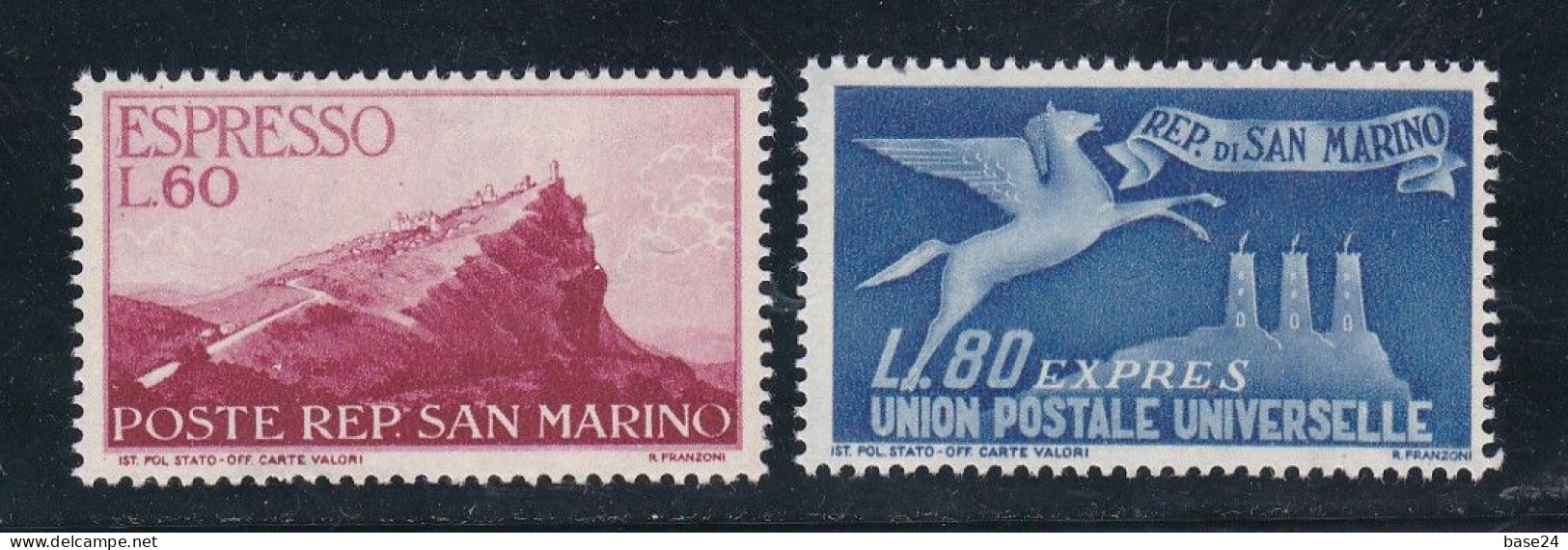 1950 San Marino Saint Marin ESPRESSO N°21-22 Serie Di 2 Valori, 60 Lire Con Gomma Leggermente Bicolore, Express - Exprespost
