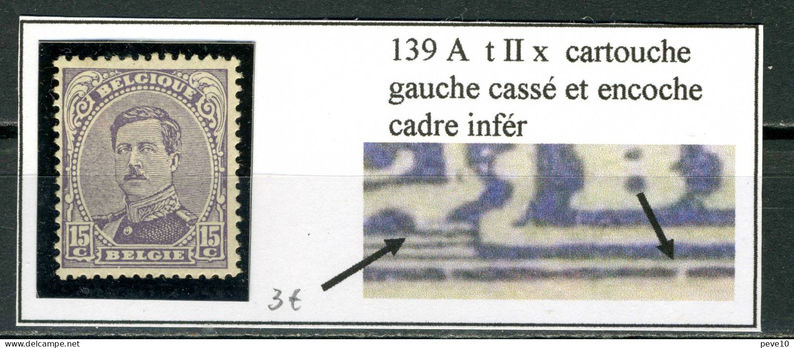 Belgique  N° 139 A Type II X    Cartouche Gauche Cassé Et Bord Inférieur Abîmé - Non Classés