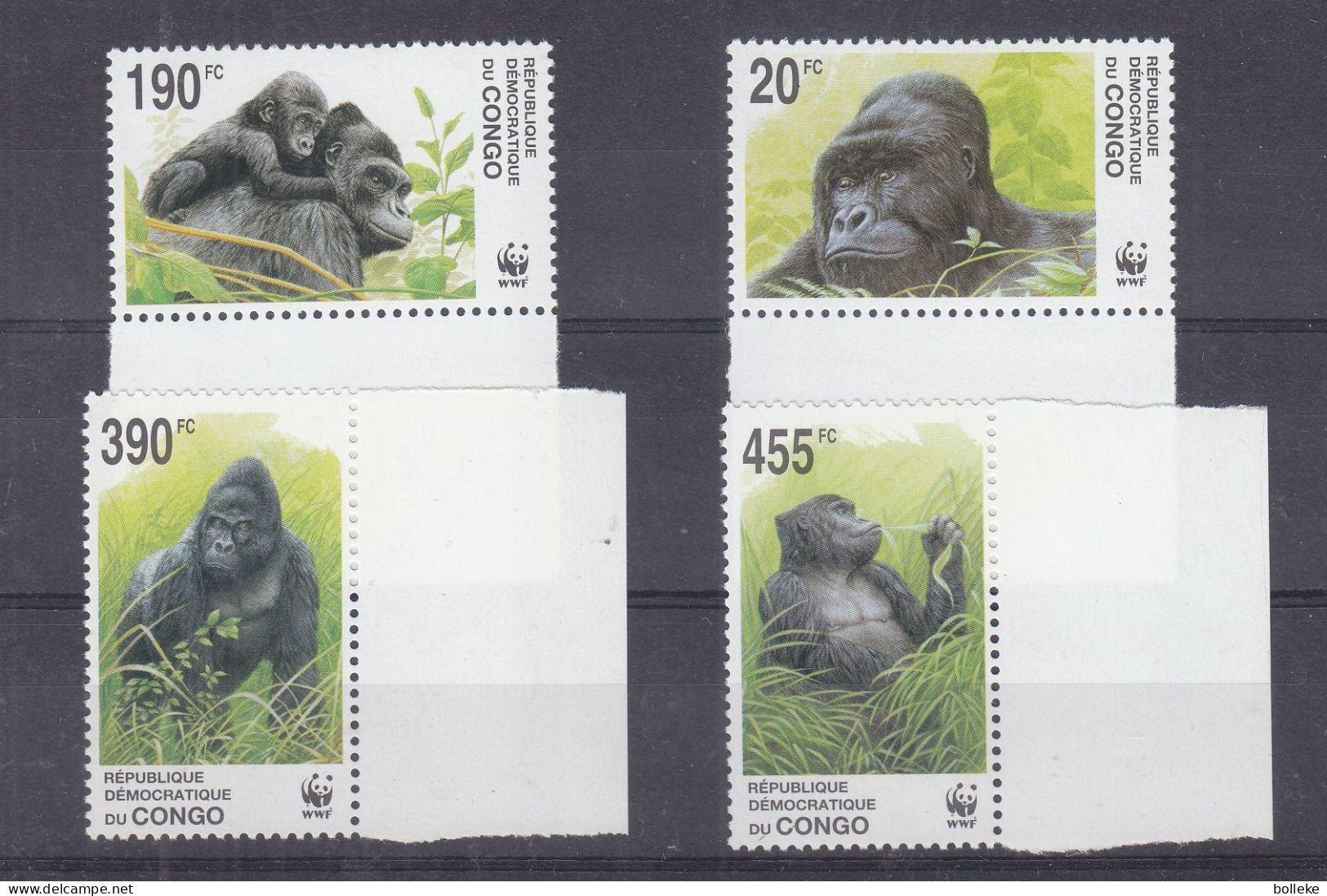 W.W.F. - Gorilles - Zaïre - COB 2100 / 3 ** - Valeur 15 Euros - Gorillas