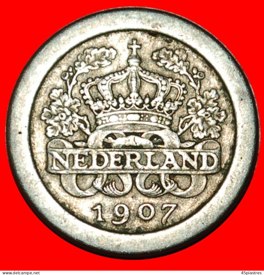 * CROWN AND OAK BRANCHES (1907-1909):NETHERLANDS 5 CENTS 1907 UNCOMMON! WILHELMINA (1890-1948)· LOW START! · NO RESERVE! - 5 Centavos