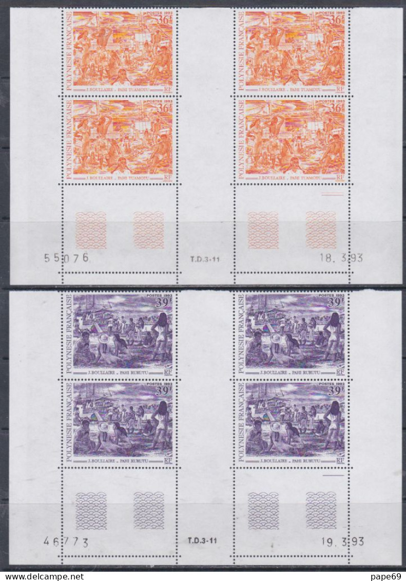 Polynésie N° 432 / 35 XX  Centenaire J. Boullaire 4 Vals En Bloc De 4 Coin Daté Des 5, 8, 18, 19 . 3 . 93 ; Sans Ch., TB - Nuevos