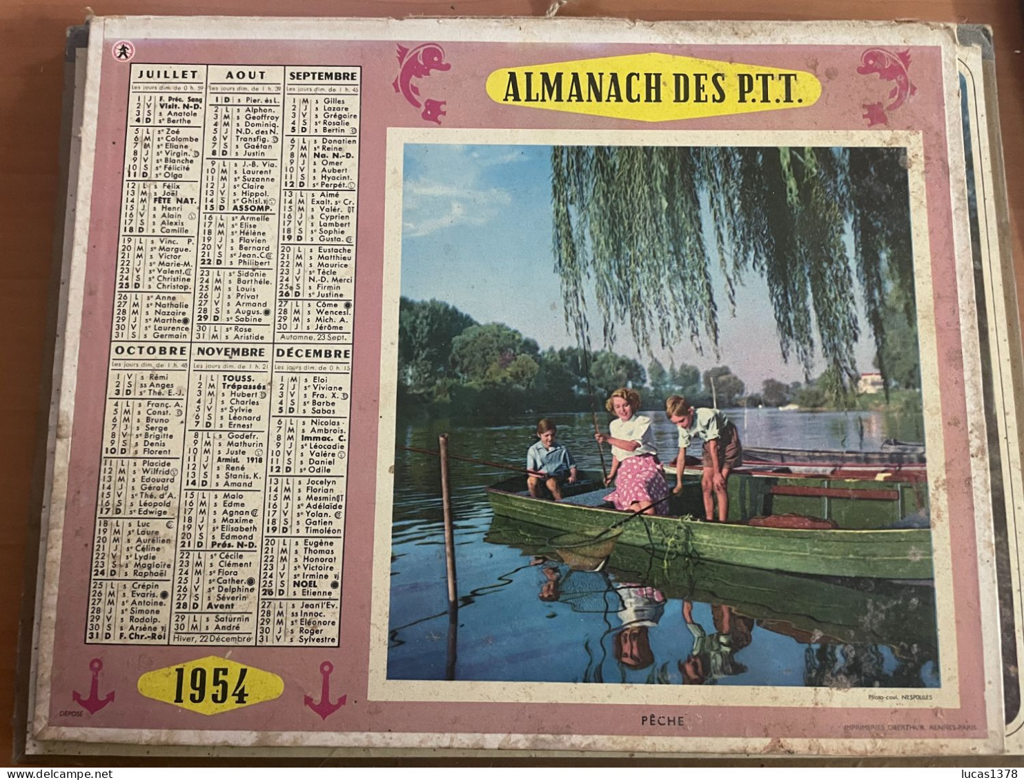 CALENDRIER ALMANACH DES POSTES  1954 / PECHE ET CHASSE - Big : 1941-60