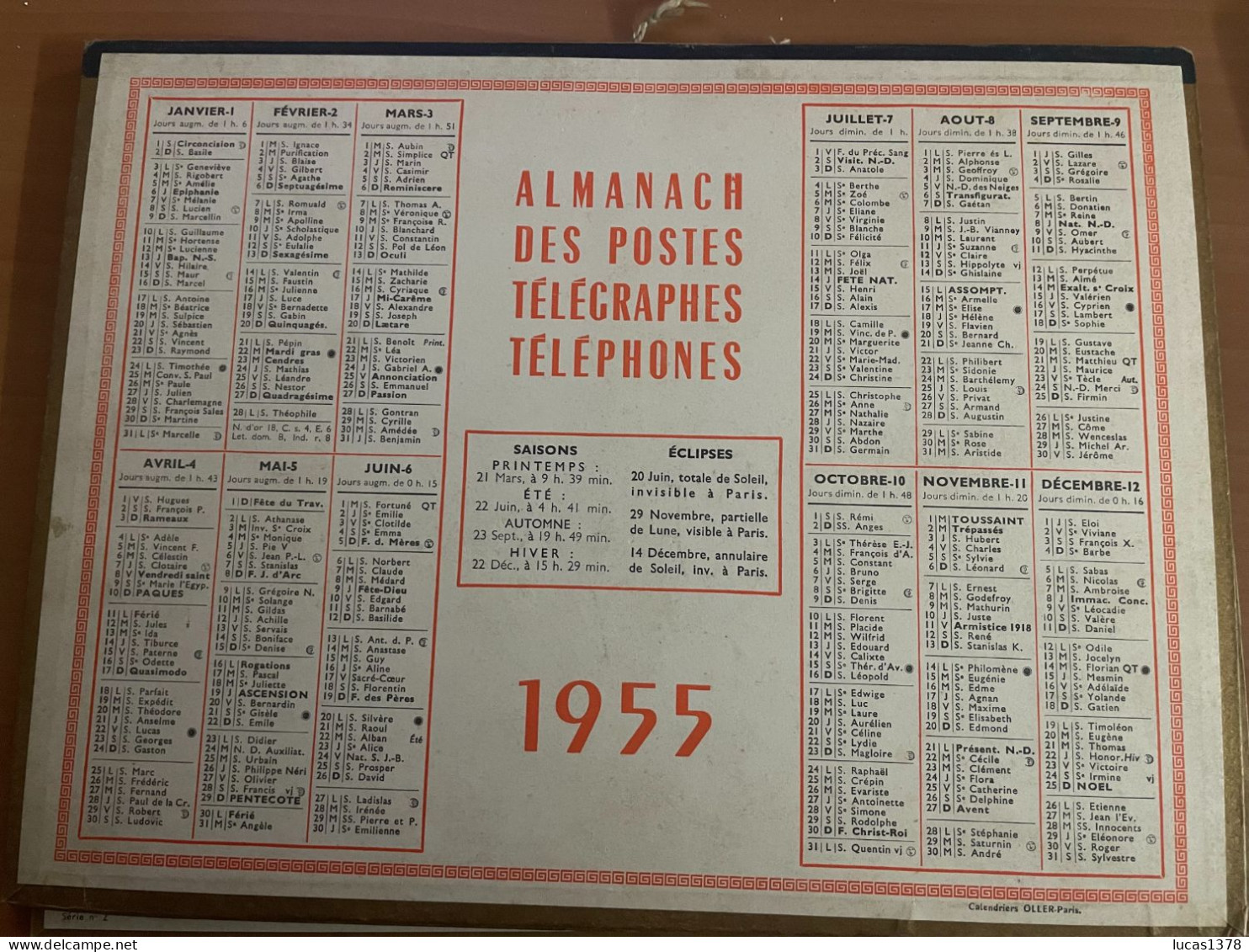 CALENDRIER ALMANACH DES POSTES  1955 / CHATONS - Tamaño Grande : 1941-60