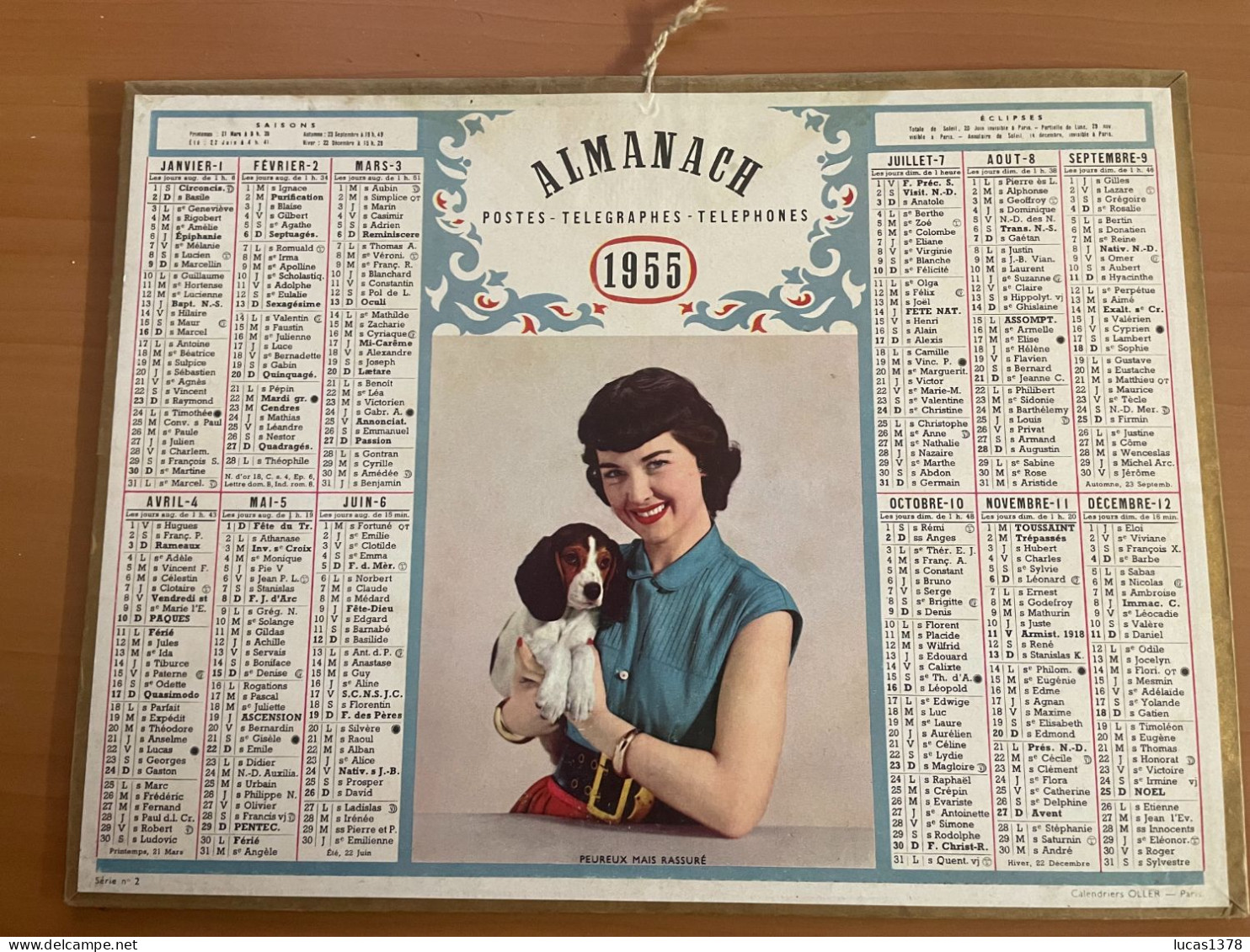 CALENDRIER ALMANACH DES POSTES  1955 / CHIOT - Groot Formaat: 1941-60
