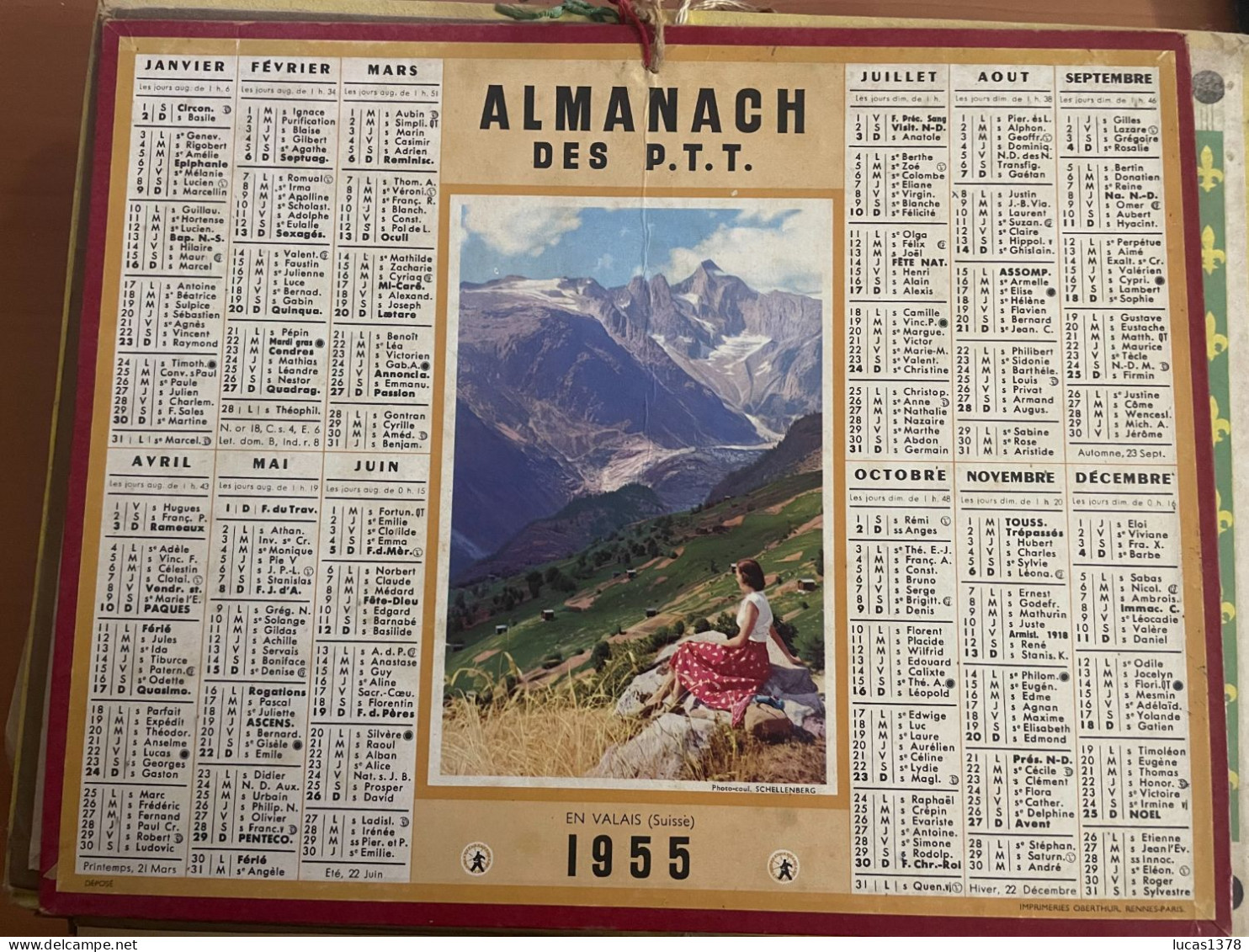 CALENDRIER ALMANACH DES POSTES  1955 / SUISSE / VALAIS - Grossformat : 1941-60