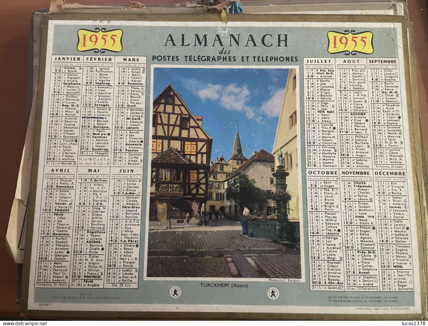 CALENDRIER ALMANACH DES POSTES  1955 / TURCKHEIM - Grand Format : 1941-60