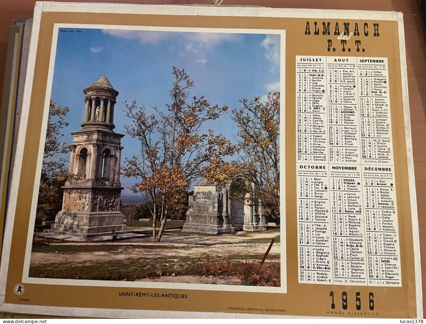 CALENDRIER ALMANACH DES POSTES  1956 / SAINT REMY / FOIX - Grand Format : 1941-60