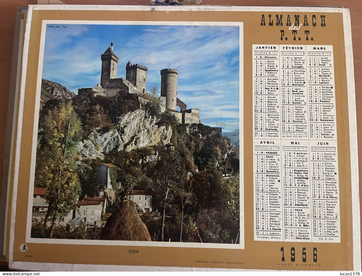 CALENDRIER ALMANACH DES POSTES  1956 / SAINT REMY / FOIX - Groot Formaat: 1941-60