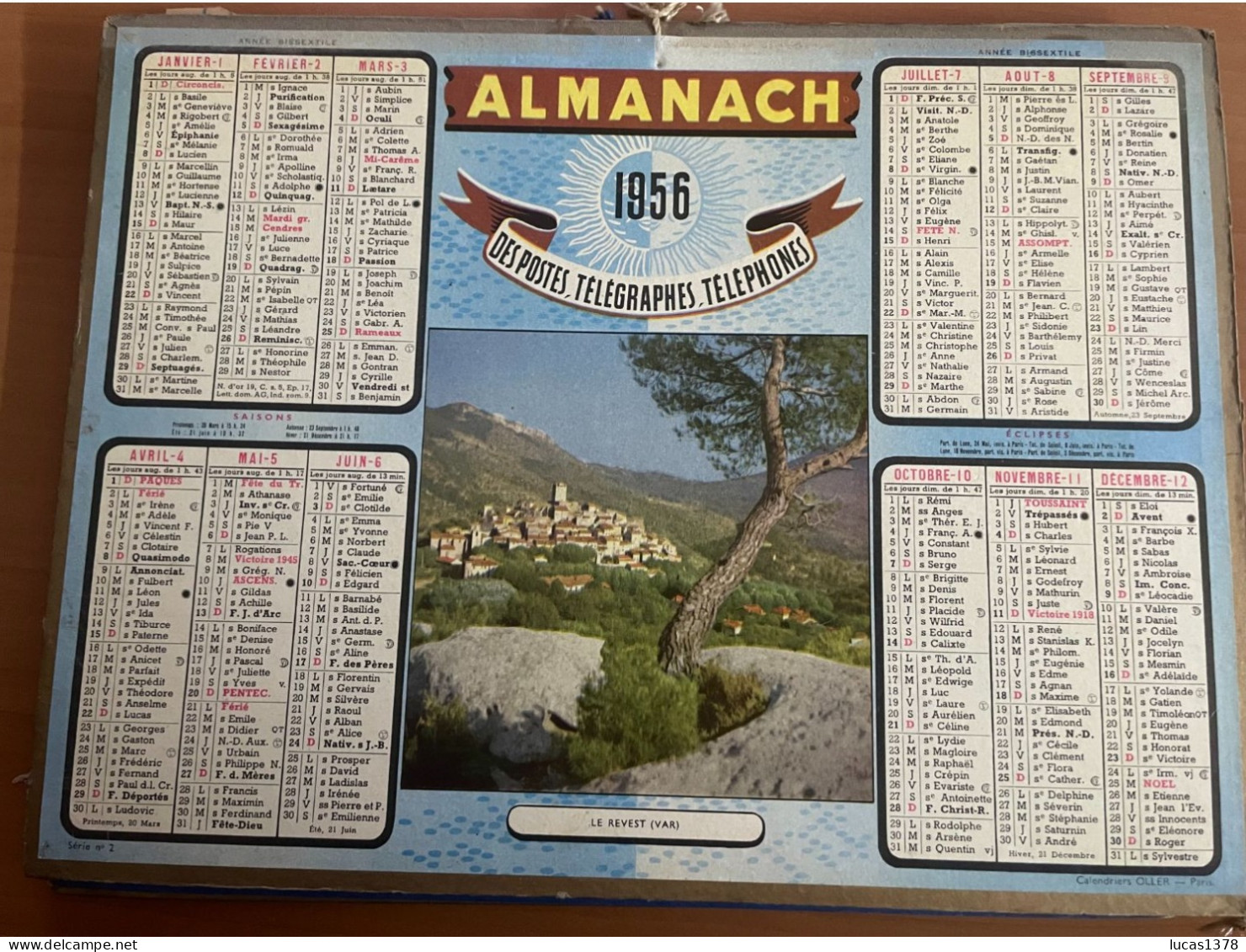 CALENDRIER ALMANACH DES POSTES  1956 / VAR / LE REVEST - Grand Format : 1941-60