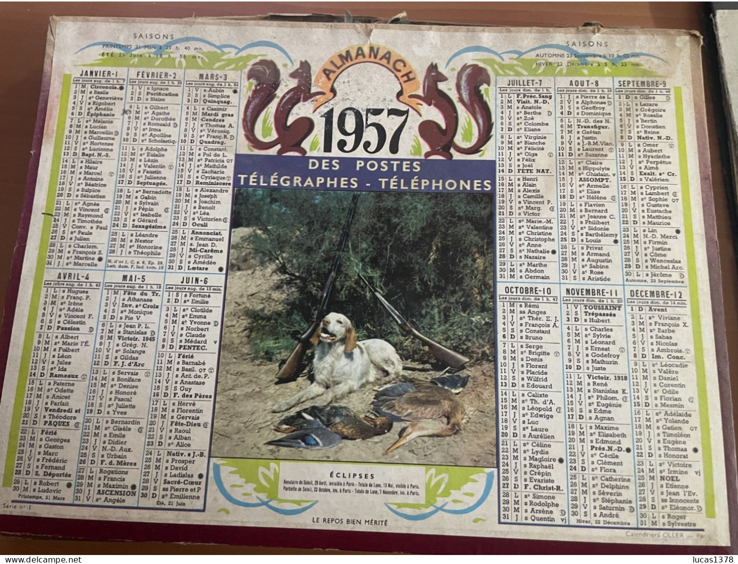 CALENDRIER ALMANACH DES POSTES  1957 / CHASSE - Big : 1941-60