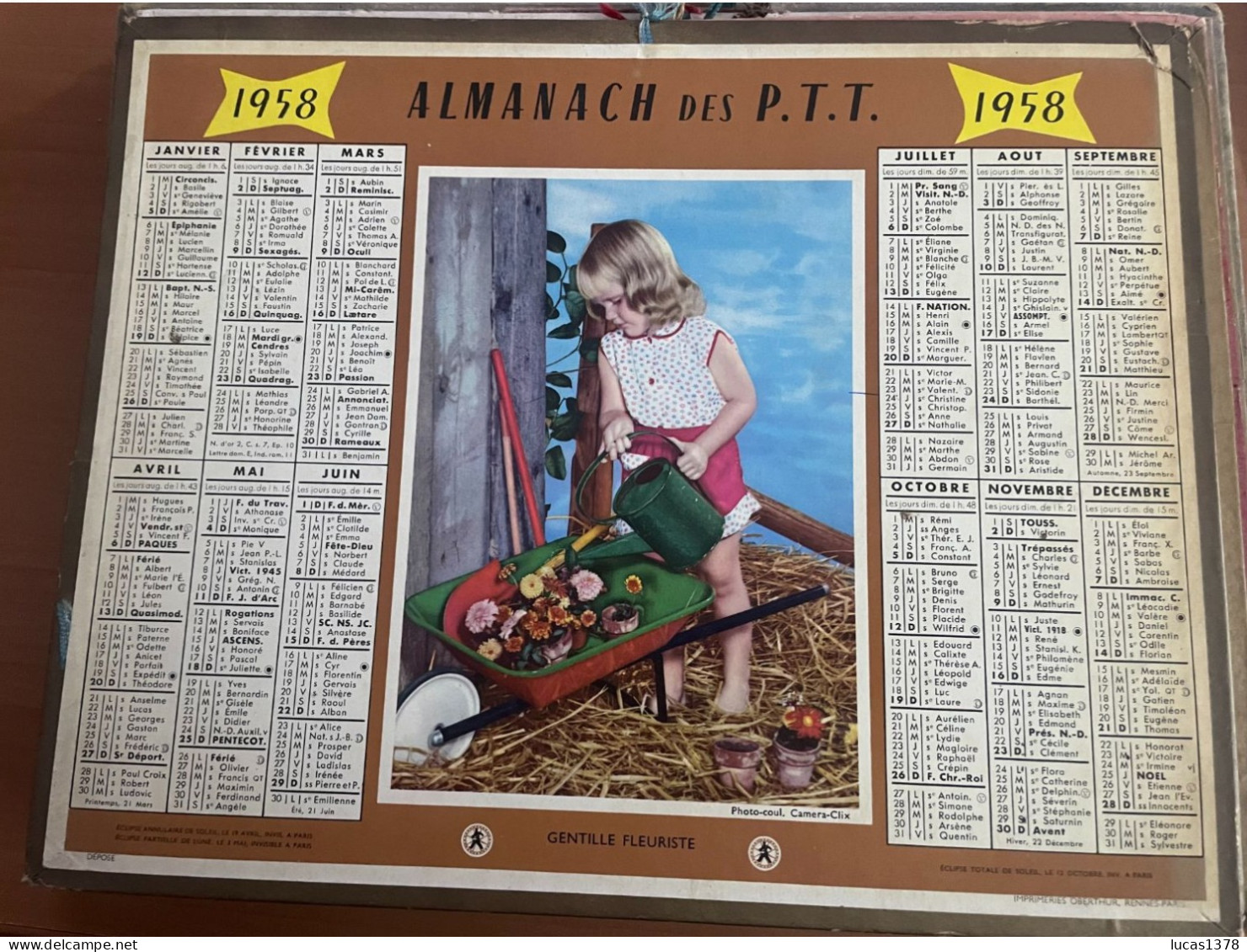 CALENDRIER ALMANACH DES POSTES  1958 / FLEURISTE - Grossformat : 1941-60