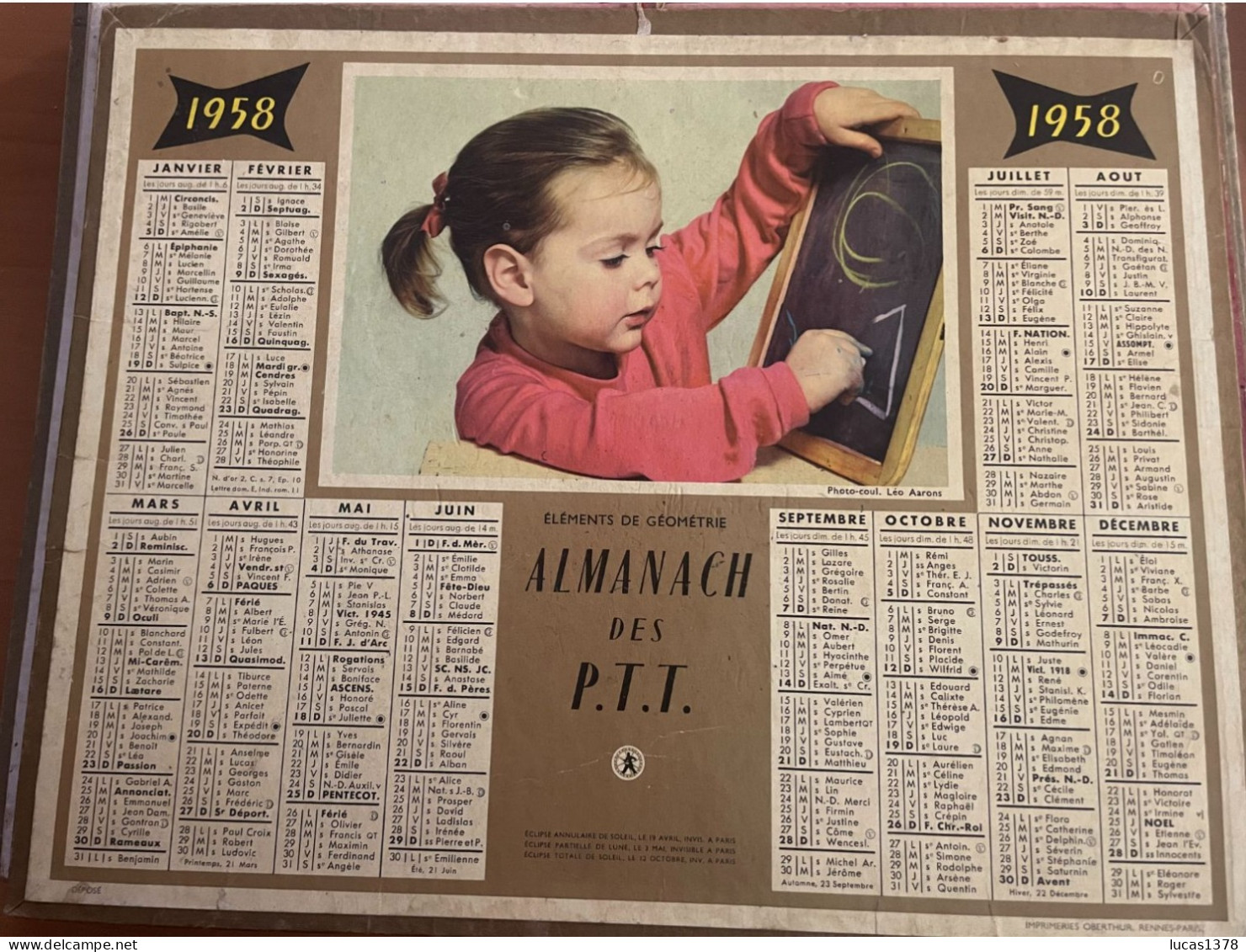 CALENDRIER ALMANACH DES POSTES  1958 / GEOMETRIE - Grand Format : 1941-60