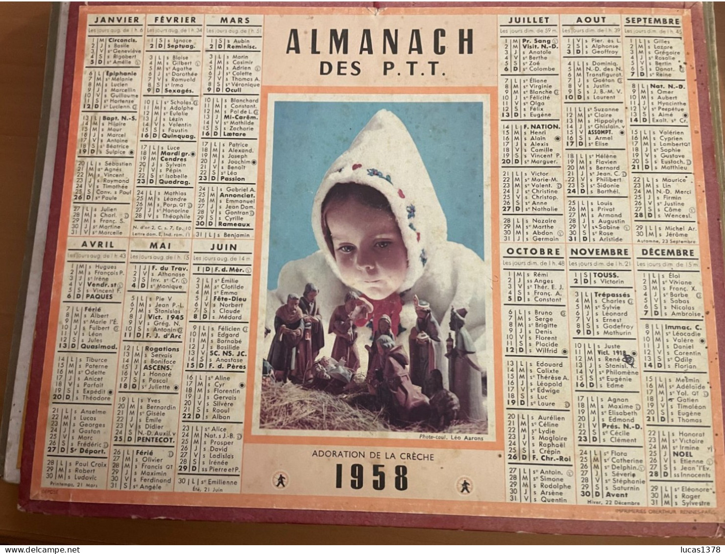 CALENDRIER ALMANACH DES POSTES  1958 / LA CRECHE - Groot Formaat: 1941-60