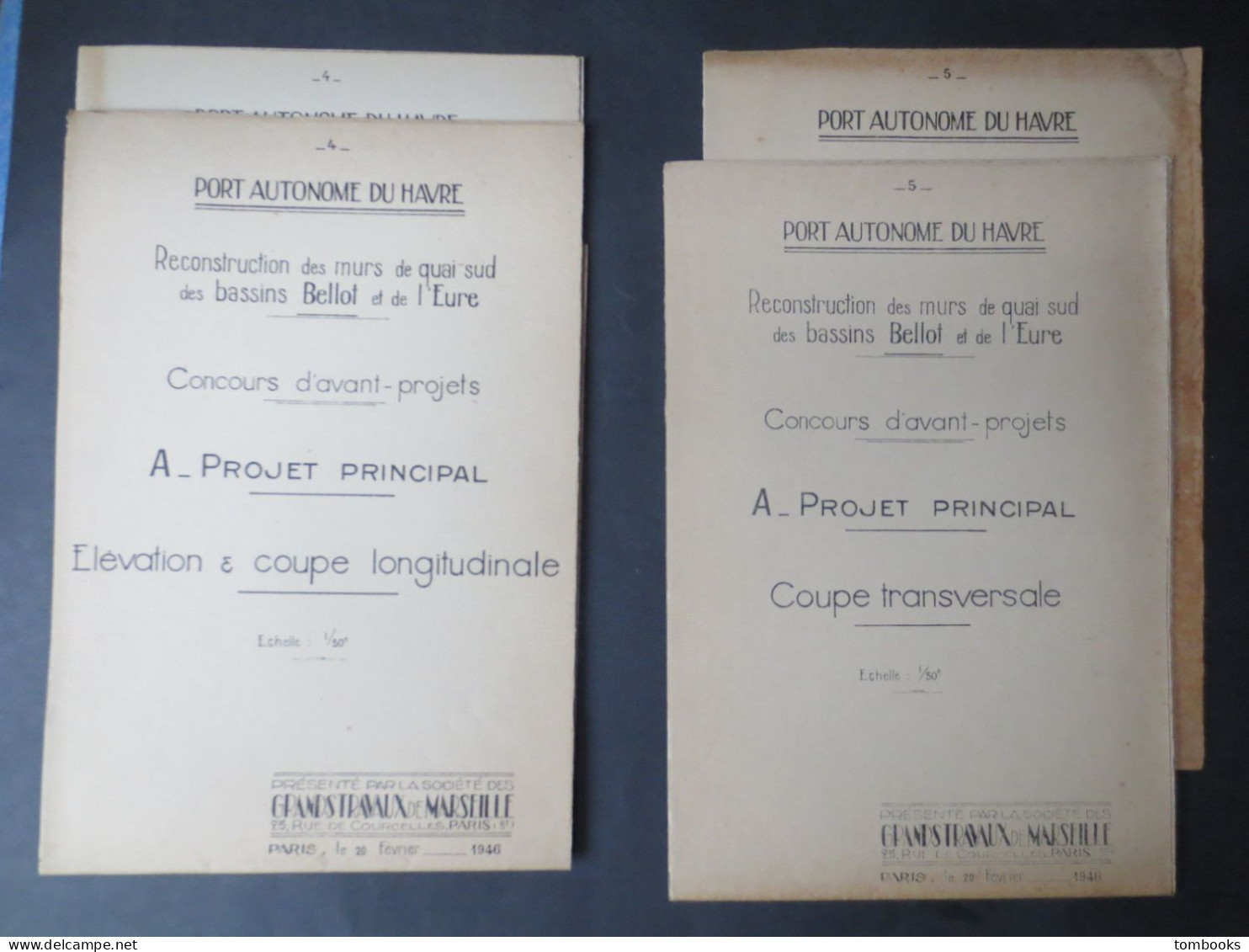 Le Havre - Port reconstruction du Quai Bellot ensemble de 19 plans dépliants ( projets ) - Année 1946 - TBE -