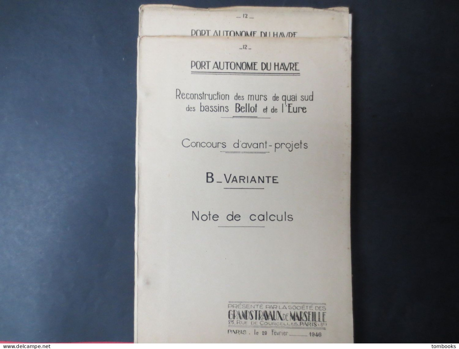 Le Havre - Port reconstruction du Quai Bellot ensemble de 19 plans dépliants ( projets ) - Année 1946 - TBE -