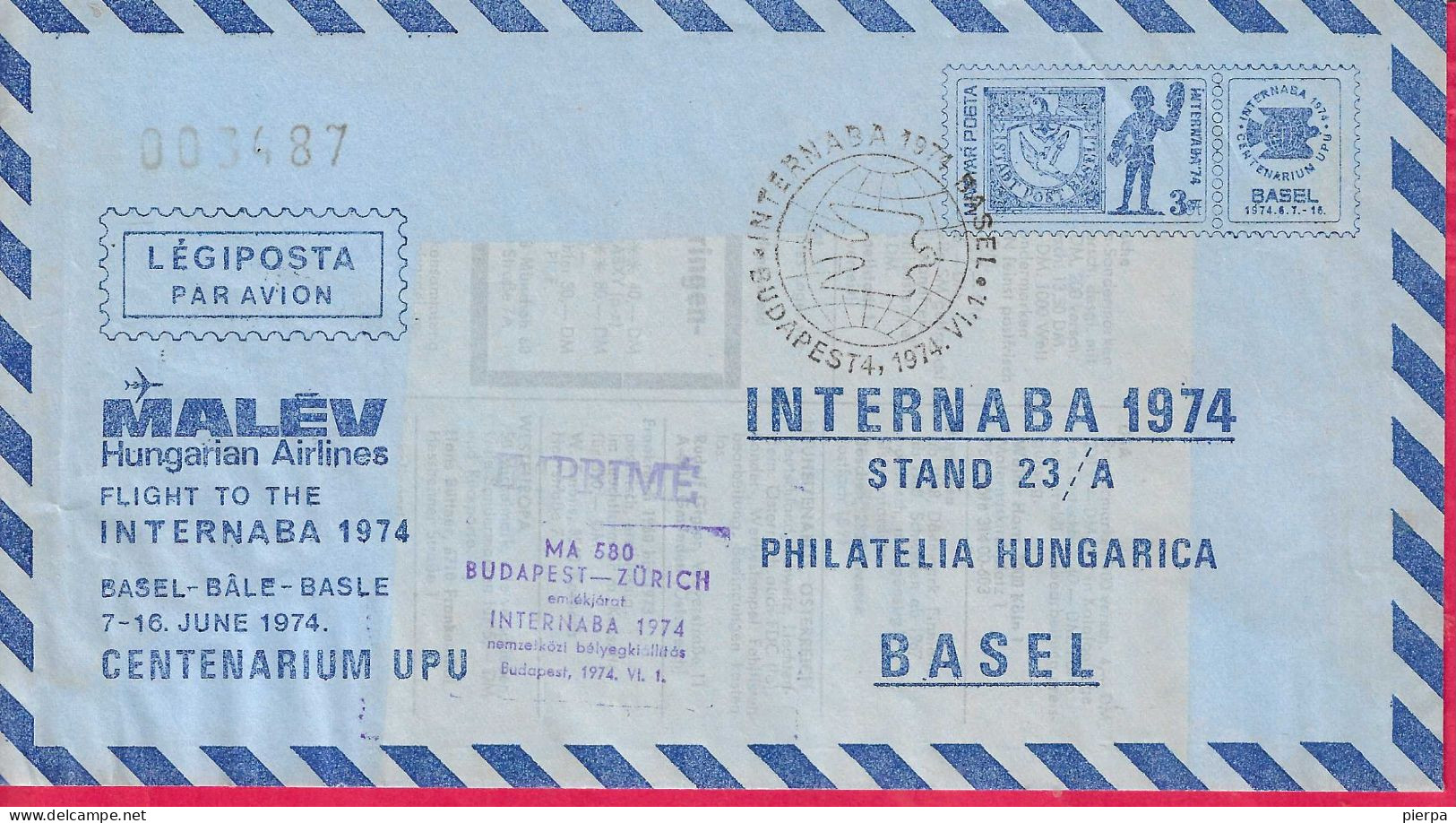UNGHERIA - FLIGHT MALEV HUNGARIAN AIRLINES TO INTERNABA 1974 - BASEL - BUDAPERS *1.VI.1974* ON STATIONERY - Covers & Documents