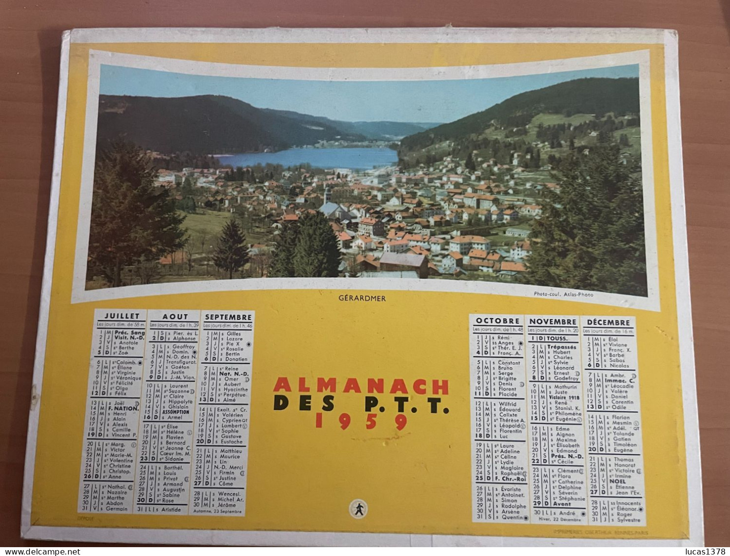 CALENDRIER ALMANACH DES POSTES  1959 / ROCAMADOUR / GERARDMER - Tamaño Grande : 1941-60