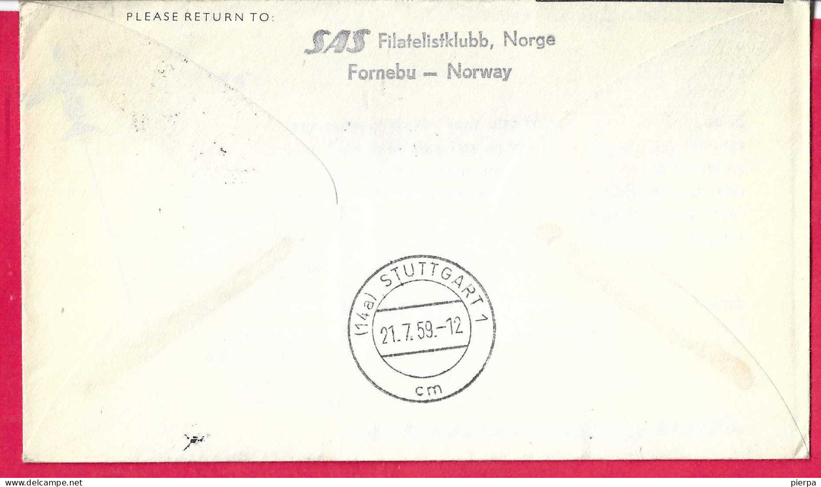 NORGE - FIRST SAS CARAVELLE FLIGHT - FROM OSLO TO STUTTGART *20.7.59* ON OFFICIAL COVER - Storia Postale