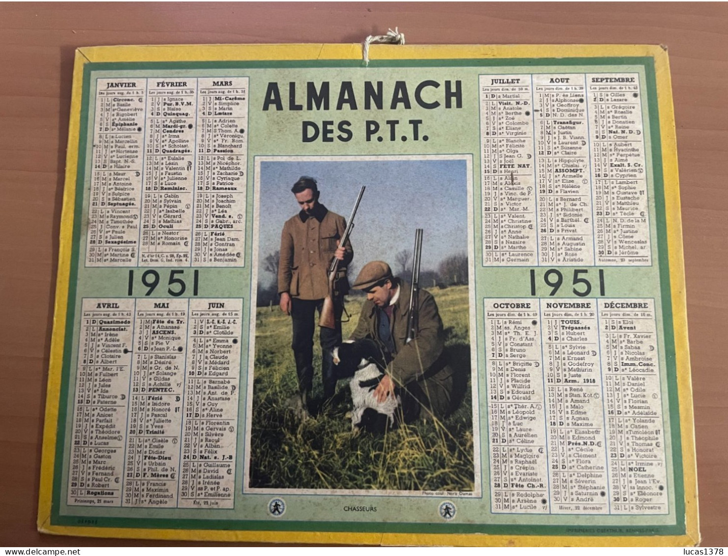 CALENDRIER ALMANACH DES POSTES  1951 / CHASSE - Grossformat : 1941-60