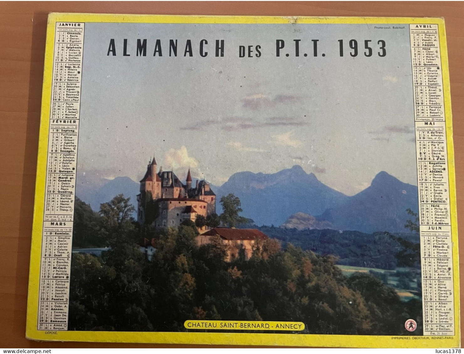 CALENDRIER ALMANACH DES POSTES  1953 / ANNECY CHATEAU / PRINTEMPS - Big : 1941-60